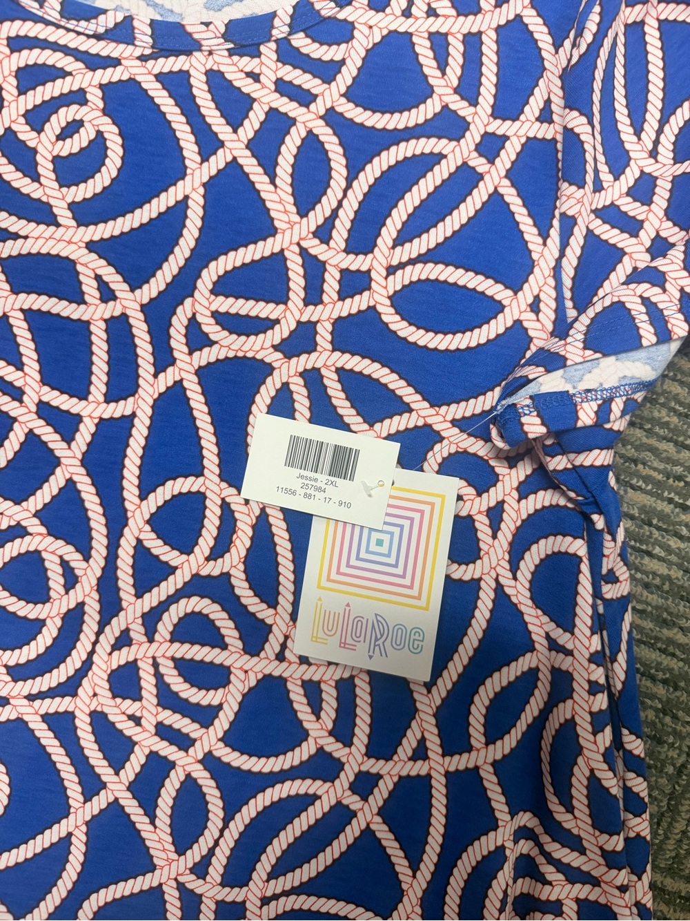 NWT LuLaRoe Jessie Dress Nautical Royal Rope Print Sz 2XL - Picture 3 of 4